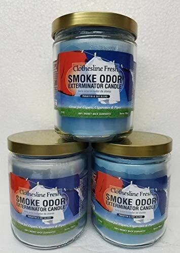 Juego de tres velas de tarro Smoke Odor Exterminator 13 oz (tendedero fresco, 3)... Foto 2 de 2