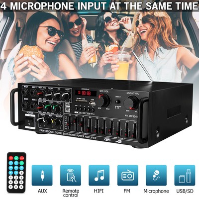 2000W 2 CH bluetooth 5.0 Power Amplifier Home Theater Audio Power Remote Control