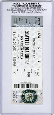 Mike Trout HR #57 Kole Calhoun 1st TRIPLE 2013 Mariners Angels 8/24 Full Ticket