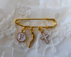 Gold Baby Safety Pin Brooch with Cornicello charm Italian Horn Protective Pin
