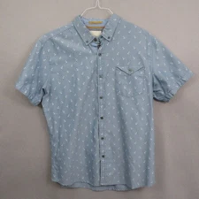 Six Lincoln Mens Button Up Shirt 1 Blue Anchor Print Short Sleeve Pocket