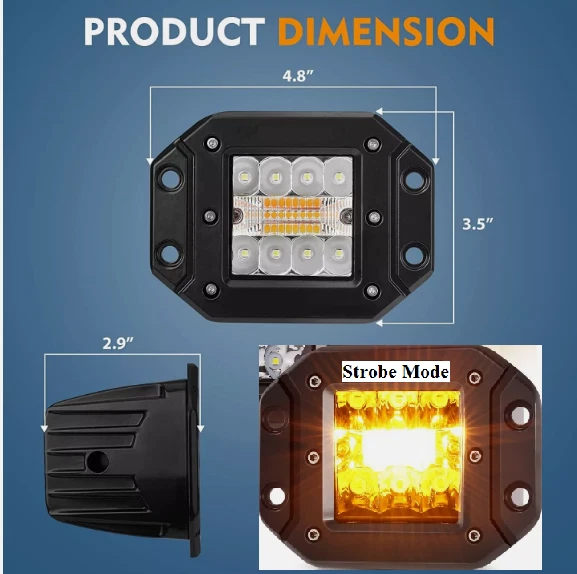 5"inch 72W Flush Mount LED Work Light Pods Strobe Offroad Day Driving Fog Lights - Image 4 of 4