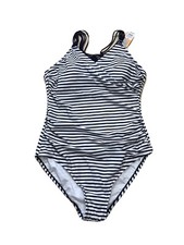 Women's KONA SOL Shirred Macrame Strap One Piece Swimsuit, Blue/white, XL NEW