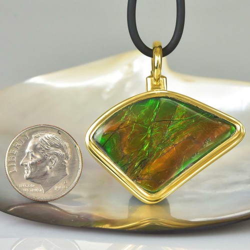18K Oro Vermiglio Sterling Ciondolo Raro Ammolite Ammoniti & Zaffiro Blu 18.97 G - Foto 9 di 12