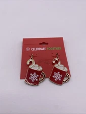 Celebrate Hot Cocoa Mug Dangle Earrings – Christmas Holiday Red Snowflake – NWT