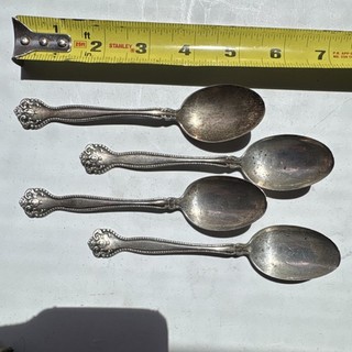 A&G Sterling Silver Teaspoons Set of 4 Scroll Handle Victorian Etched