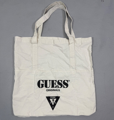 Guess Originals Logo  Canvas Tote Bag Cream Black Shopper Roomy Pockets