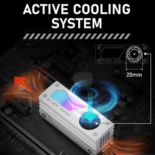 ARGB M.2 SSD Heatsink for M.2 2280 with 20mm PWM Fan and ARGB Sync in White C1X9 - Afbeelding 6 van 9