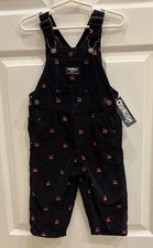 NWT OshKosh B  gosh 18M Navy Blue Corduroy Train Print Overalls Baby Toddler