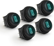 Waterproof Round Rocker Toggle Switch SPST 12V 20A 3 Pin ON Off LED Light Green