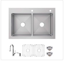 Glacier Bay 33 in. Drop-In 50/50 Double Bowl 18 Gauge Stainless Steel Sink