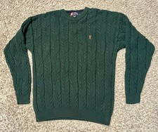 Vintage 90s Chaps Ralph Lauren Cable Knit Sweater Dark Green Pullover Sz XL NICE