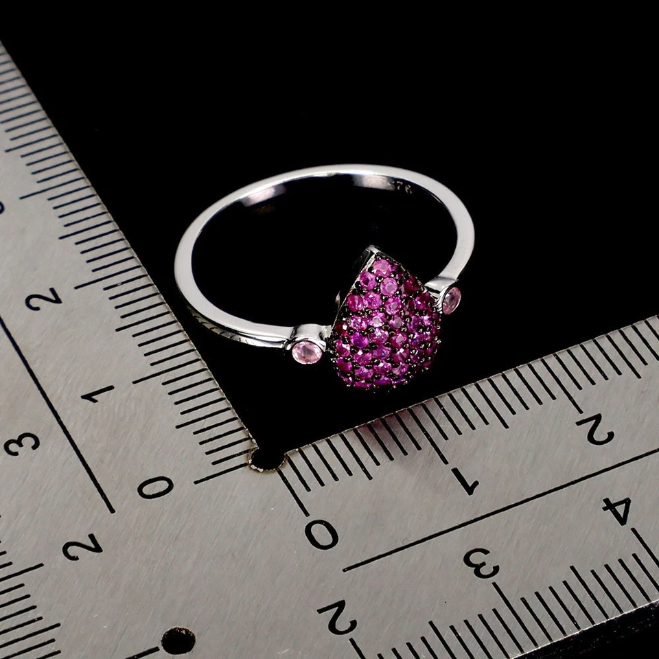 925 Anello Argento Sterling Rubino Myanmar Rotondo Taglio Diamante Gemma 8 - Immagine 3 di 4