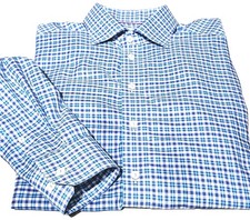 ETON-Blue/Wht Check Cttn Twill,Mens LS, Euro Spread Casual Sport Shirt- 42 16.5