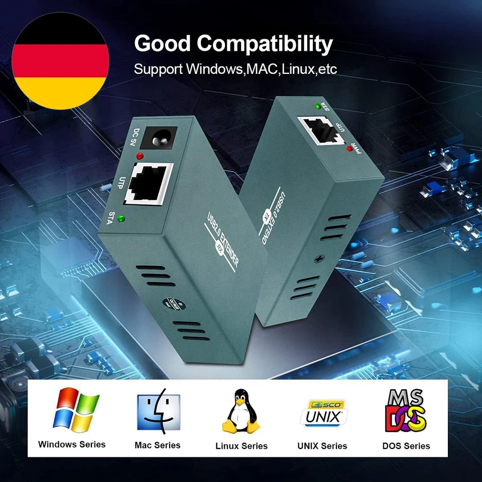 GREATHTEK USB 2.0 Extender, USB over Ethernet Cat 5E/6/7 up to 50M/165Ft, 4 Hubs - Bild 3 von 4