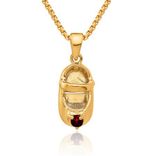 10K Solid Yellow Gold Engraveable Red Stone Shoe Necklace