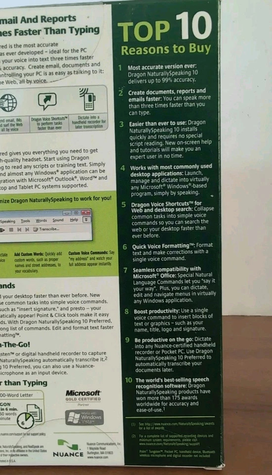 Nuance Dragon Naturally Speaking 10 Speech Recognition Software & Microphone - Image 3 of 4