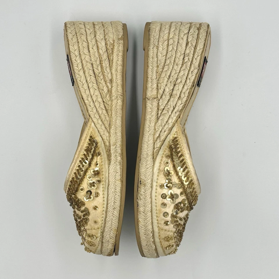Rampage Vintage Años 90 Dorado/Amarillo Boho Lentejuelas Sin Cordones Cuñas para Mujer 6 Foto 4 de 4