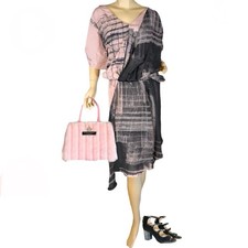 WOMEN'S ROAMAN'S PINK & GRAY CHIFFON SHEATH DRESS SIZE 34W NWT
