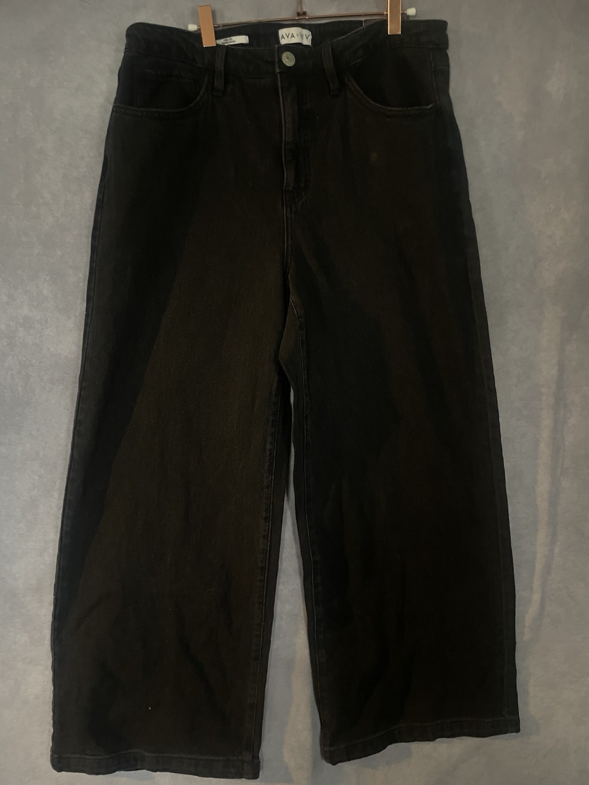 NWT Ava & Viv Relaxed Wide Leg Jean Women’s High Rise Black Size 16 R