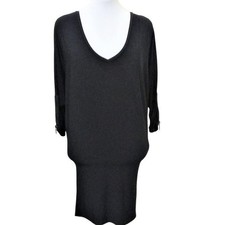 Bisou Bisou Michele Bohbot Black V-Neck Batwing Zipper Sleeve Tunic Dress XS