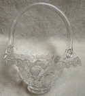 Vintage. Fenton Strawberry Basket Ruffled Edge Clear Glass Stamped Bowl USA
