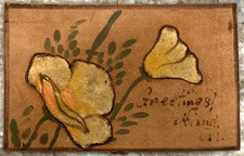 Greetings Oakland California Yellow Flowers 1907 Leather Postcard 3915
