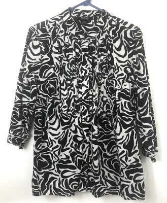 Style & Co Women's Black White Mandarin Collar Zebra Animal Print 3/4 Sleeve 16W