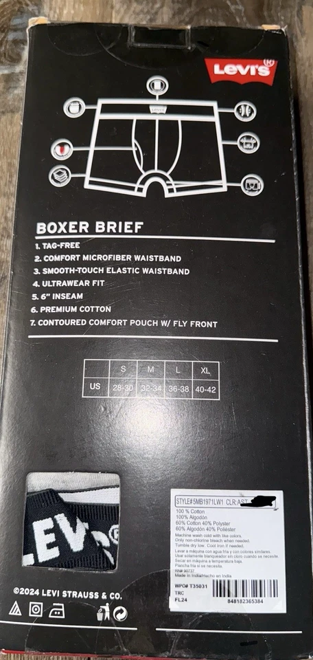 Levi's ~ 5 pares de calzoncillos boxer para hombre 100 % algodón 6" entrepierna frente mosca ~ XL (40-42) Foto 3 de 4
