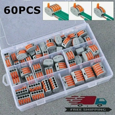 60pcs Terminal Block Lever Home Wire Connector Cable Clamp Nuts US