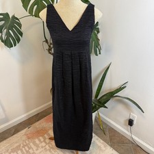 Samuji Black Textured V Neck Midi Dress Spring Summer 2016 Size 36