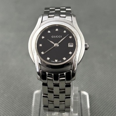 Gucci 5500L Womens Watch Black Dial Diamond Date Swiss