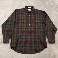 Pendleton Shirt Mens Medium Green Brown Plaid Outdoor 100 Washable Wool Flannel