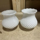 Vintage 2 White Milk Glass Hobnail Hurricane Kerosene Oil Lamp Shades Chimney 5”