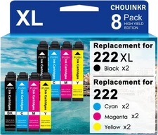 8 Pack T222XL 222XL Replacement Ink Cartridges for Epson WF-2960 XP-5200 Printer