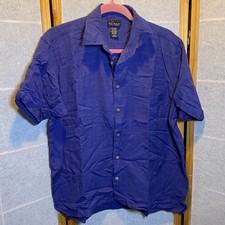 Red Macaw Mens Purple Textured Rayon Cotton Linen Short Sleeve Button Shirt M