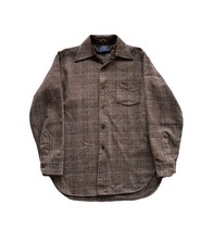 VTG Pendleton 100 Wool Brown Plaid Button Up Flannel Shirt Men's Size MEDIUM