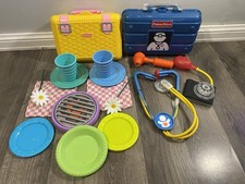 Vintage Fisher Price Picnic Basket with Accessories And Doctor Kit