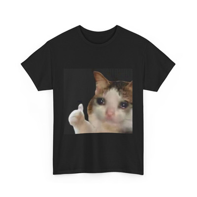 Crying Cat Thumbs Up T-Shirt   Funny Sad Meme Tee, Emotional Support Cat