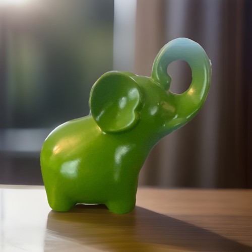 Unique VTG Ceramic Glossy Green Elephant Coin Bank With Bottom Stopper 6x5.5 In