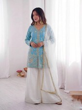 Women's Embroidered Palazzo Suit Indian Party Wear Salwar Kameez Set Dupatta Set