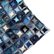 Handmade Denim Cathedral Window Quilt Blue Patchwork Throw Blanket 43x47 Rustic