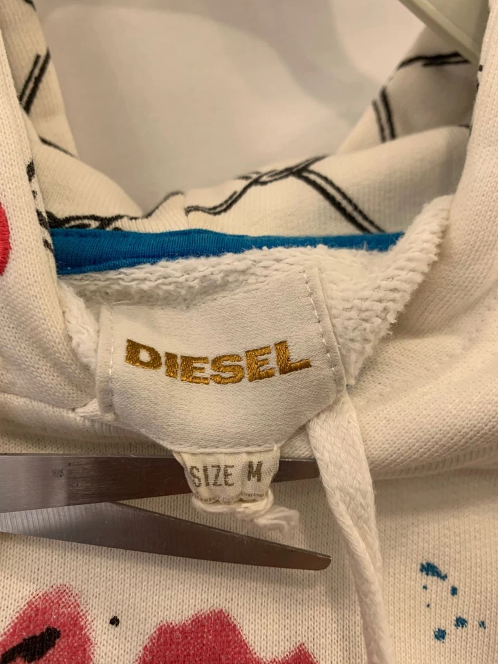 Sudadera con Capucha Diesel Para Hombre Gráfica Pintura Blanca Salpicaduras Estampado Retrato Pullover M #103 Foto 3 de 4