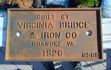 Vintage Cast Iron Bridge Plaque - Virginia Bridge And Iron Co. 1926
