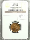 1878 Indian Head Cent NGC MS 62 RB Highland Collection 1-011