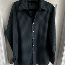 Covington Modern Fit Dark Gray Blue Striped Dress Shirt Wrinkle Free L 16-16.5  