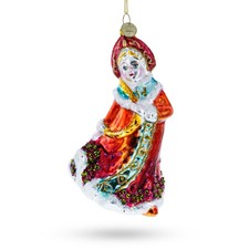 Festive Snow Maiden in Red Blown Glass Ornament
