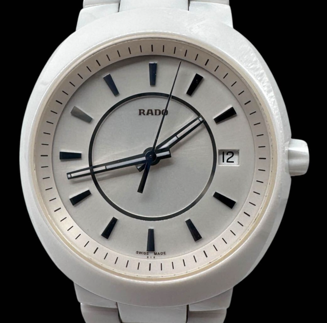 RADO DIASTAR 115.0519.3 Ceramic White Mens Date Quartz Watch 36mm Used Working Condition