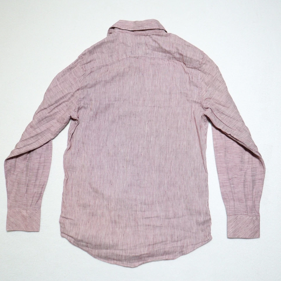 Camisa de lino Murano Baird McNutt para hombre mediana roja a rayas manga larga abotonada Foto 3 de 4