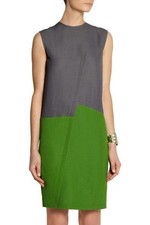 Cedric Charlier Color Block Pique Dress Sleeveless Size 6 XS/Small Grey Green